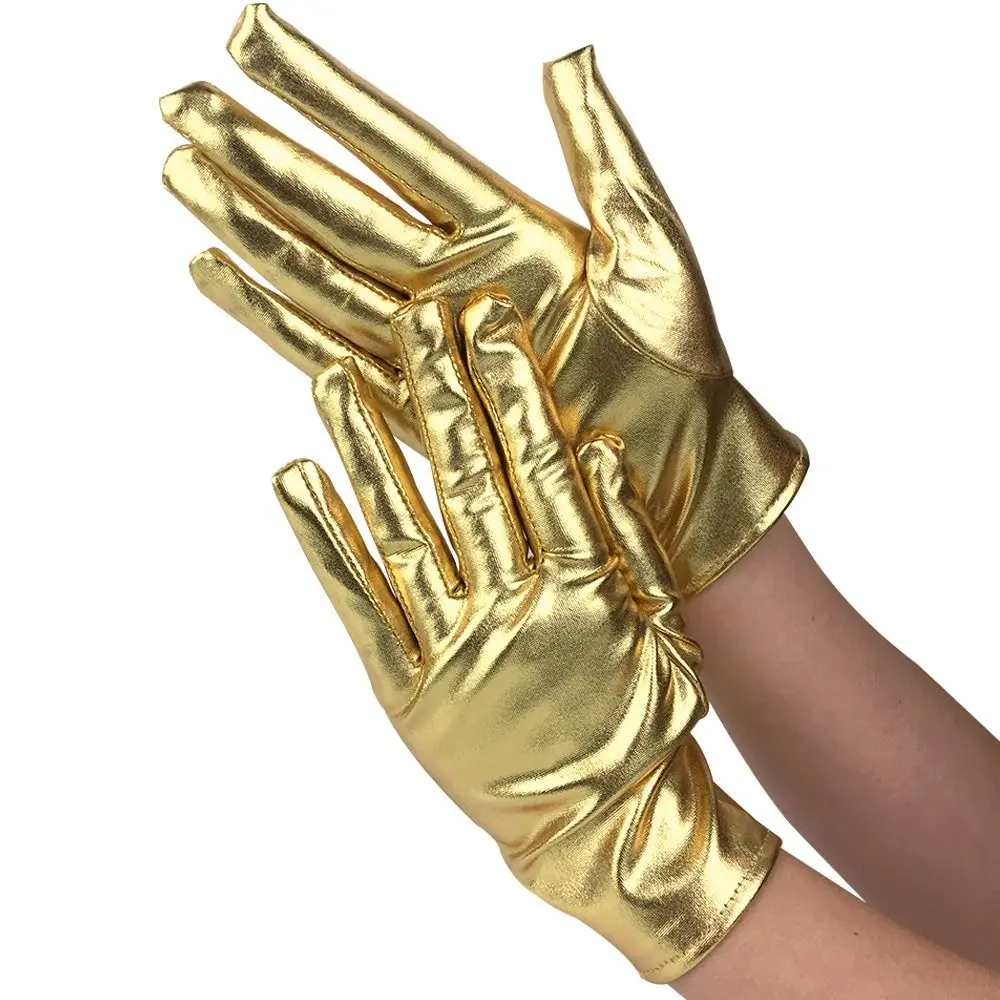 Shiny Bright Leather Short Leather Gloves Stage Performances Gold Silver Etiquette Gloves Gothic Punk Mittens Cosplay