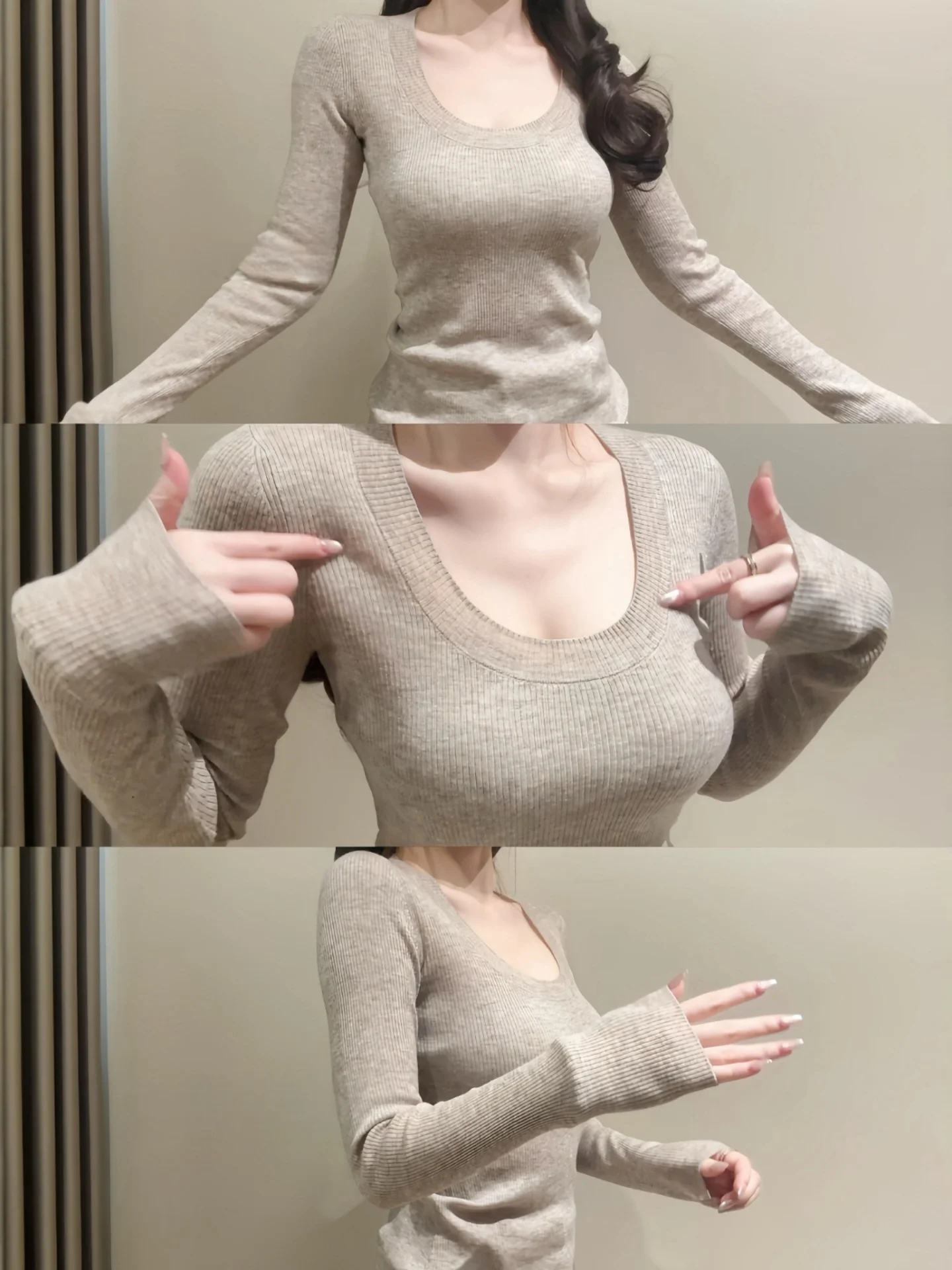 

Женский облегающий базовый топ Olive een U-Ne Knitwear Sweet And Spicy Aosphere Sense для повседневной носки с длинным рукавом