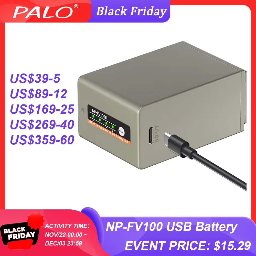 PALO NP FV100A NP-FV100 FV100 Akkus mit Typ-C-USB-Ladeeingang für Sony NP-FV30 NP-FV50 NP-FV70 SX83E SX63E FDR-AX100