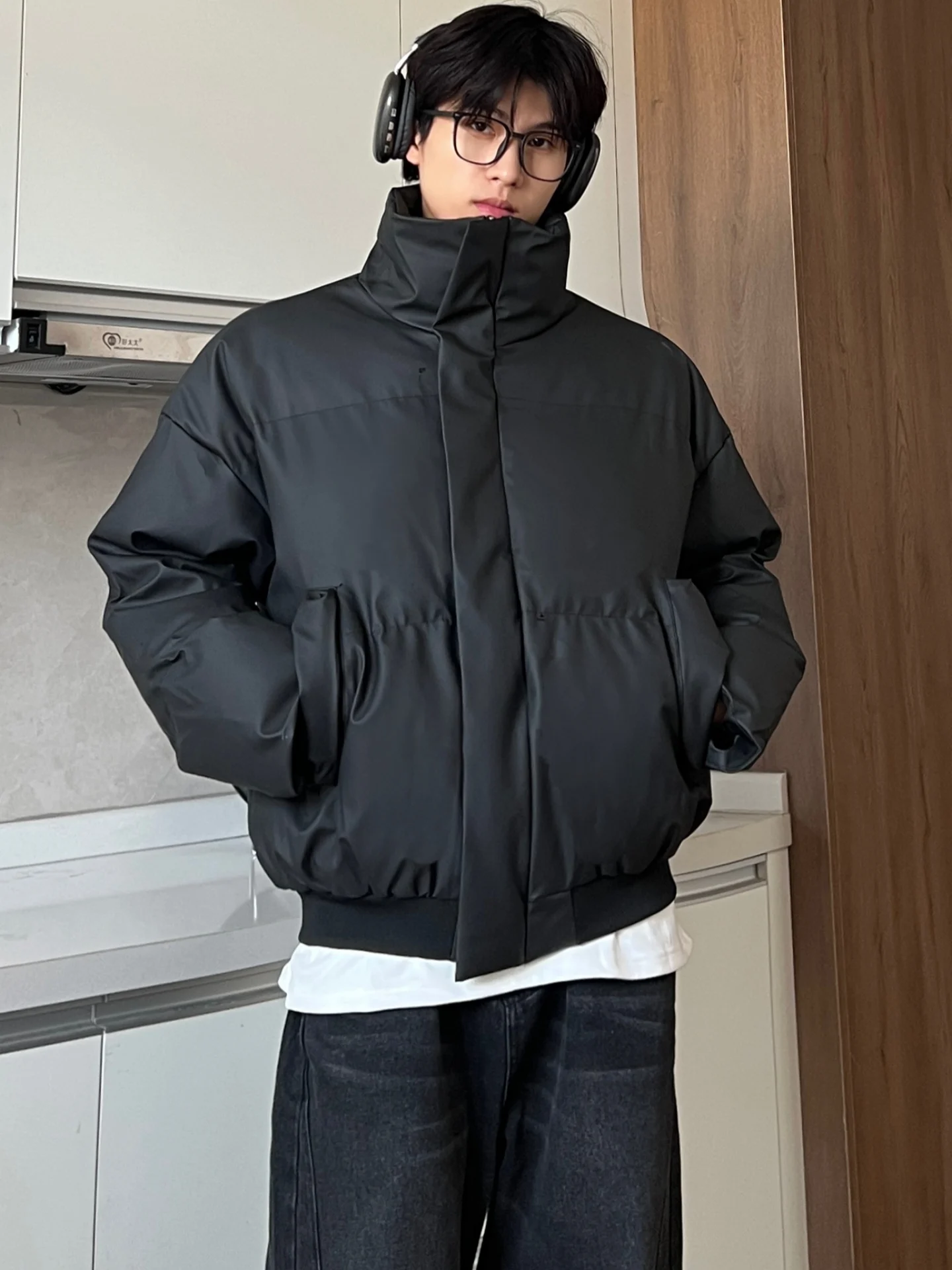 

Winter Thiened Warm Street Sle Cotton Jaet Cleanfit ort Cotton Coat Casual Loose Outerwear for Men Stand Collar