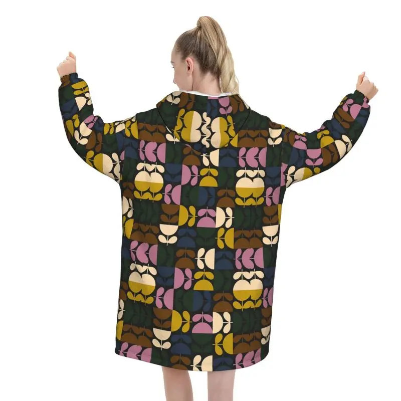 Orla Kiely Abstract Multi Stem Wearable Blanket Hoodie Oversized Sweatshirts Warm Cozy Flannel Fleece Sherpa Hooded Blankets