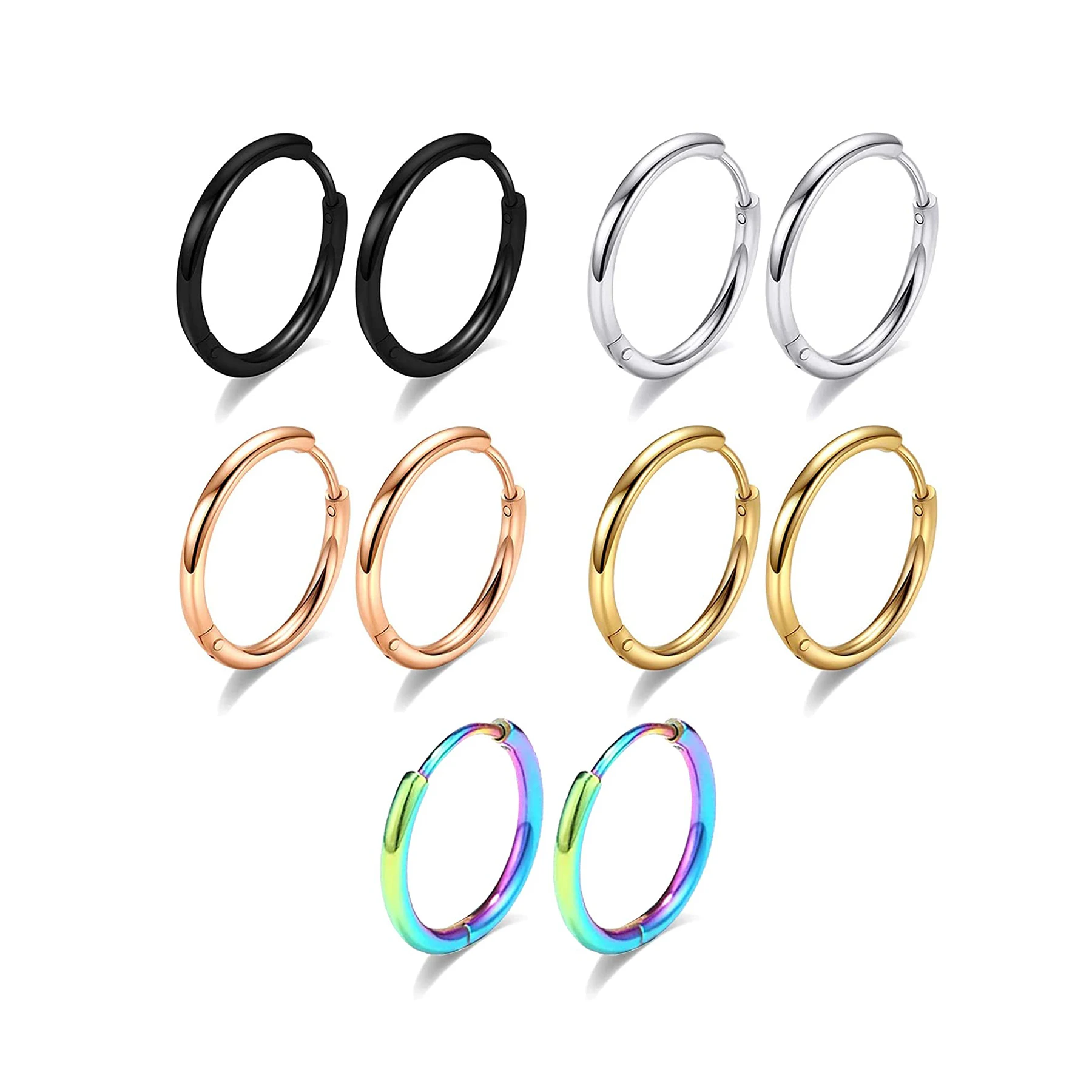 1/5 Pairs Multi-Sizes 316L Surgical Stainless Steel Round Circle Huggie Hoop Earrings for Men Women Cartilage Piercing Jewelry