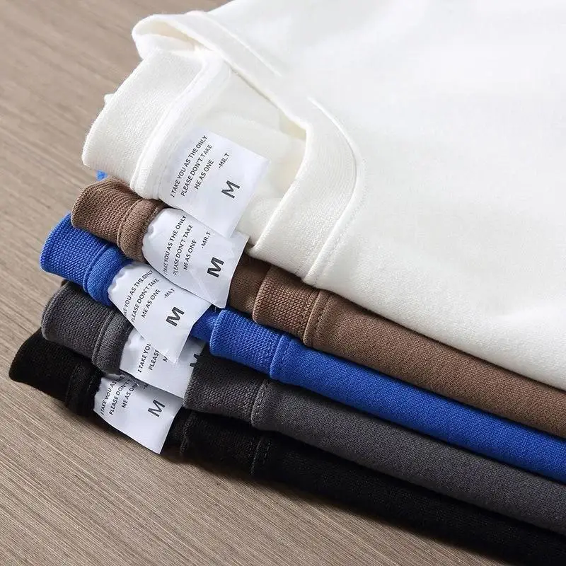 Black White GSM 500g Heavy-duty Pure Cotton T-shirt Thickened Threaded Round Neck Short Sleeves Three Needle Half Sleeve Tees image 2