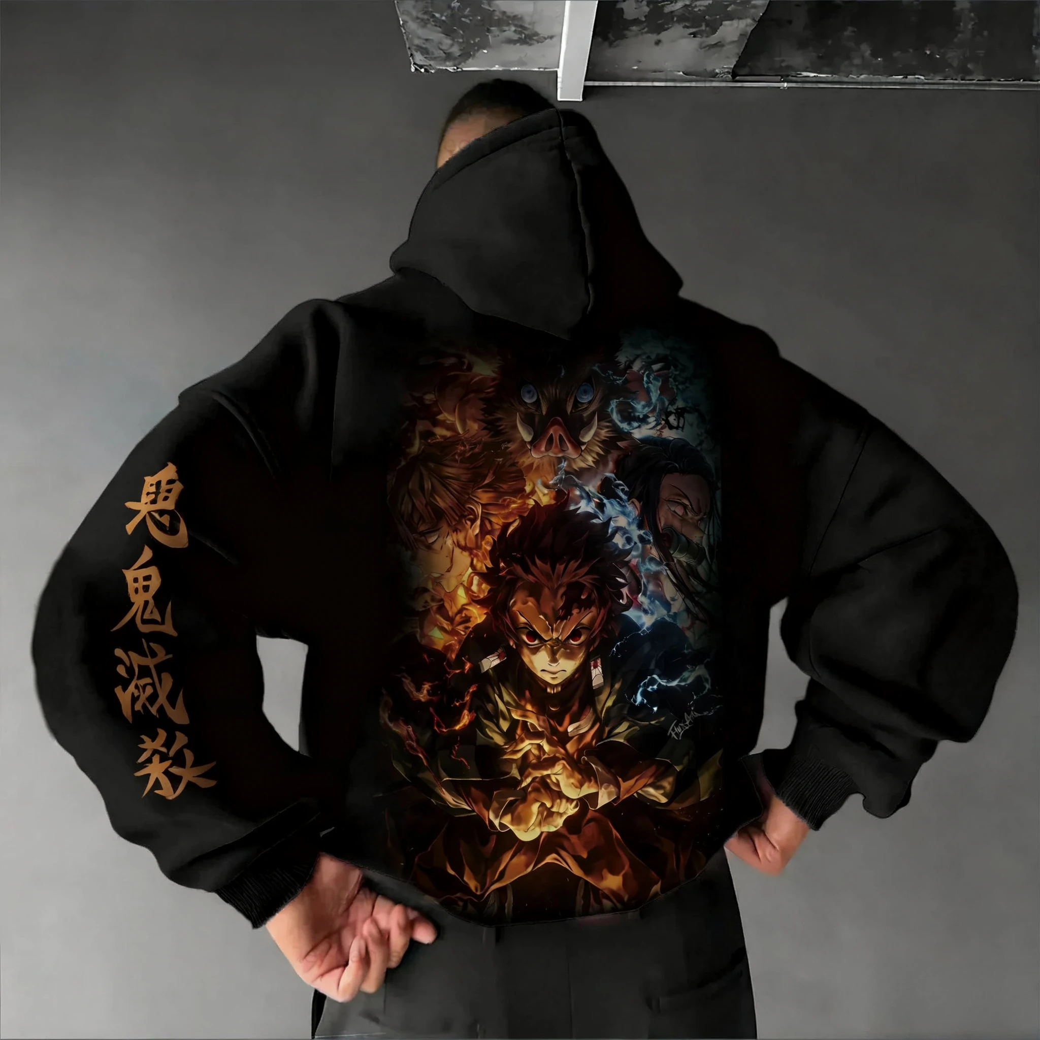 شيطان القاتل أنيمي المشارك وصفت هوديي 2025 الرجال والنساء الخريف/الشتاء NewAmerican الهيب هوب العصرية Y2K فضفاض الوالدين والطفل #3