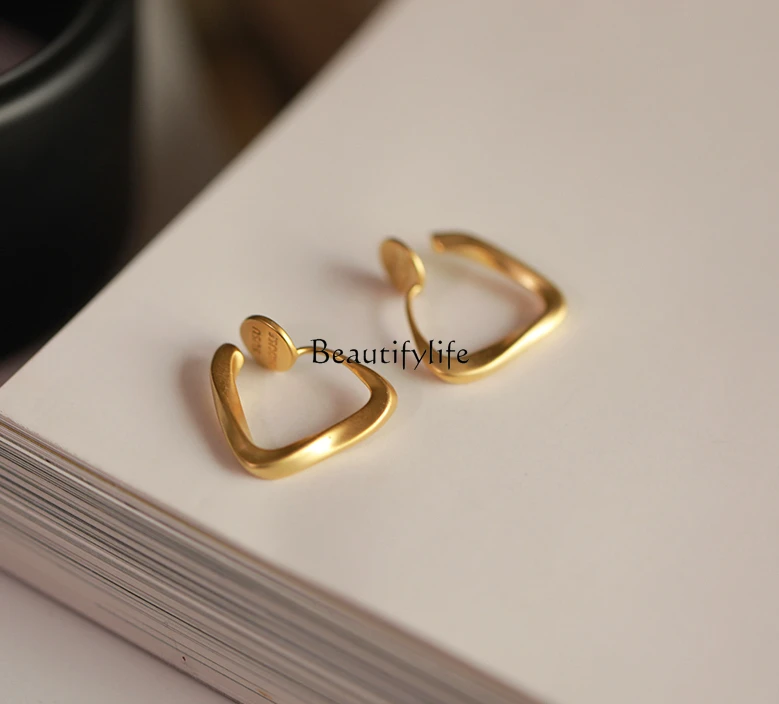 High-Grade Matte Gold Ear Clip Non-Pierced Commuter Gold Pigment Ring Earrings