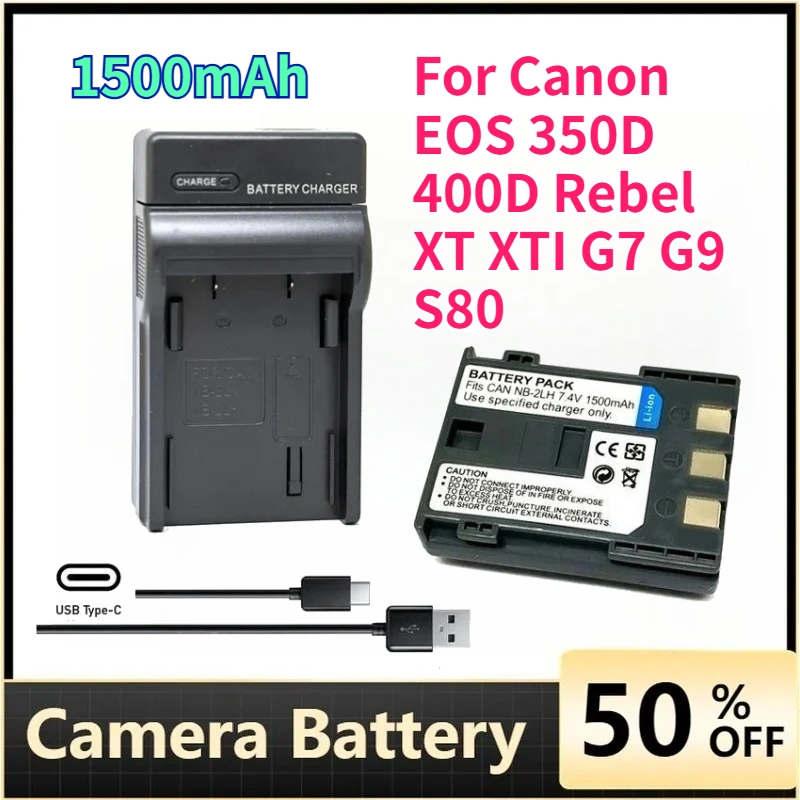 

1500mAh NB-2LH Camera Battery for Canon EOS 350D 400D Rebel XT XTI G7 G9 S80 S70 S60 S50 S45 S40 S30 2L12 Replaceable Battery