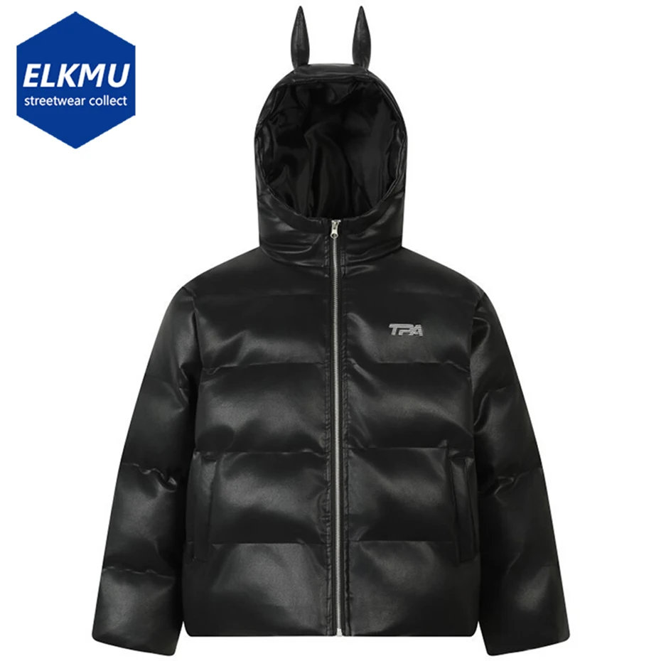 

Men Winter Jackets Black PU Leather Thicken Warm Parkas Coats Streetwear Harajuku Hip Hop Oversized Jackets Outwear