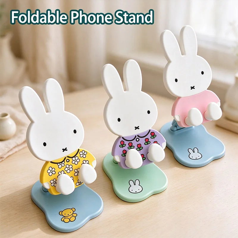 Miffy Rabbit Cartoon Phone Stand Foldable Portable Desktop Holder Travel Lazy Person Tablet Bracket Kawaii Christmas Gifts