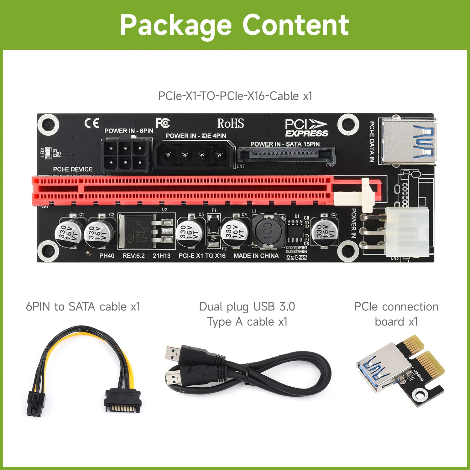 Waveshare PCIe X1 To PCIe X16 Expander, Using With M.2 To PCIe 4-Ch Expander PCIe X16 Port