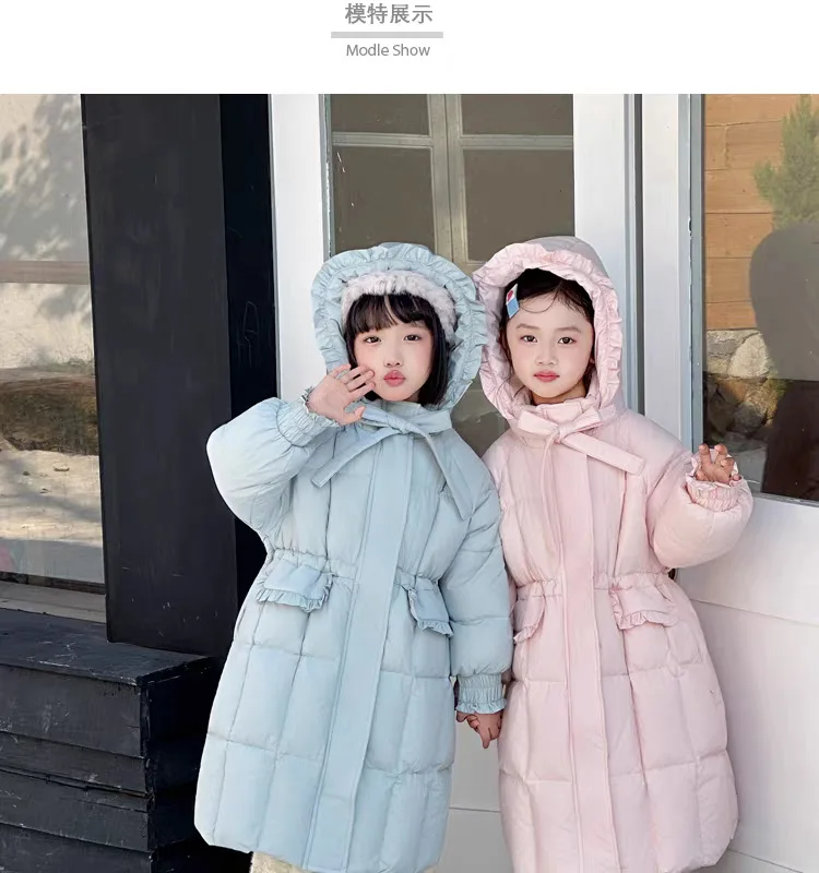 ZOETOPKID Mädchen Lange Kapuzen-Baumwoll-Daunenjacken Kinder Winter Verdickte Warme Rüschen-Design-Jacken Kinder Aktiv-Oberbekleidung – Detail 9