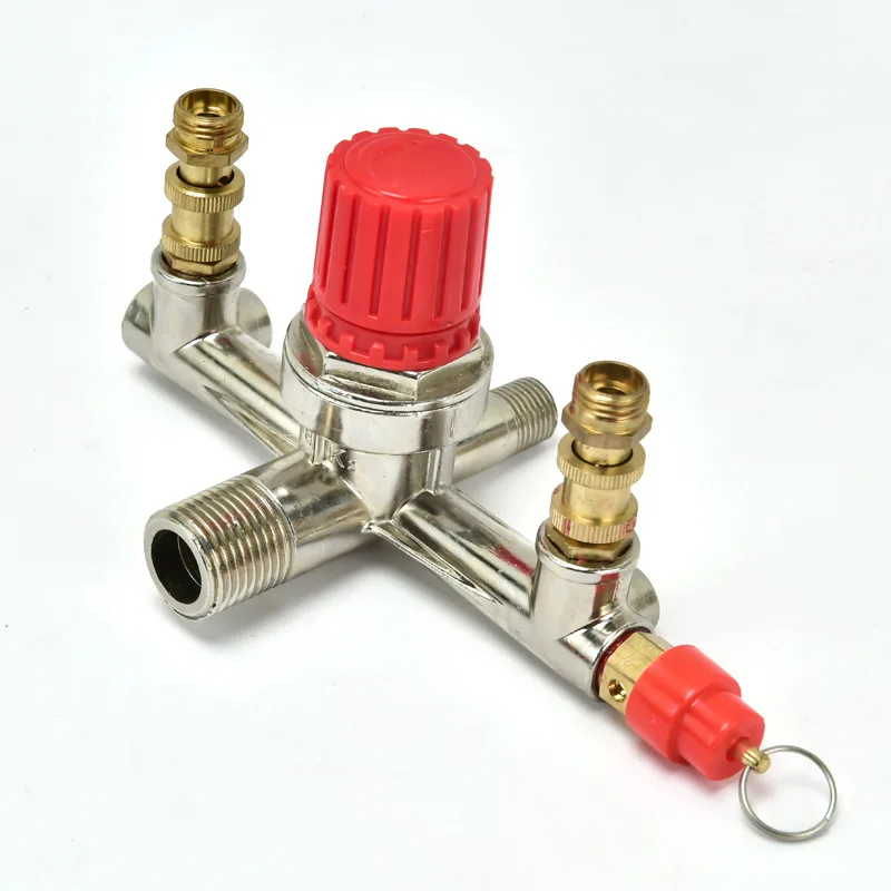 Air Compressor Switch Pressure Regulator Valve Double Outlet Tube Alloy Pressure Fit Part Suit For Piston Air Compressor