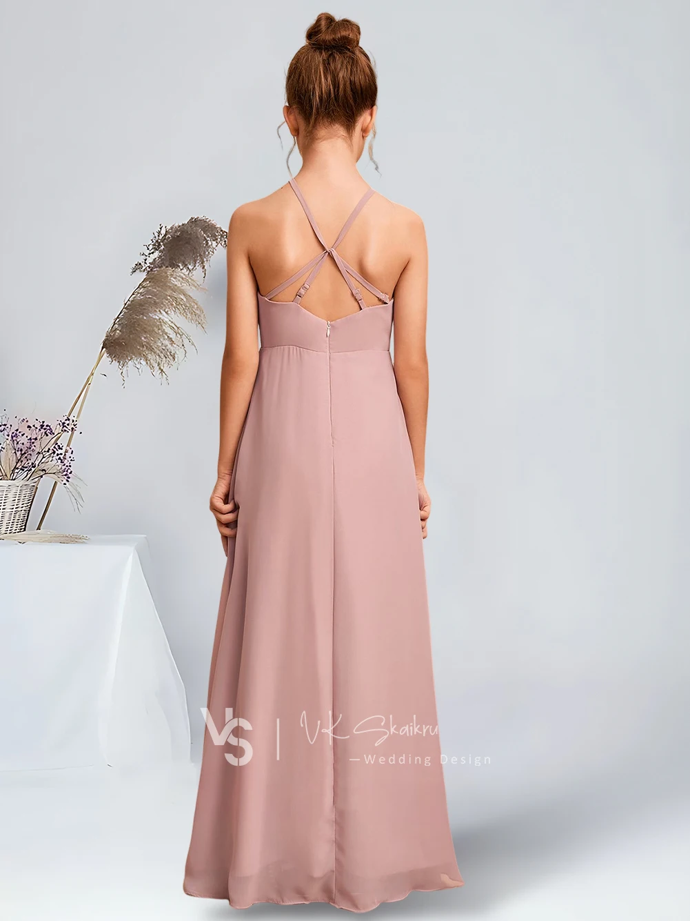 Robe de Demoiselle d'Honneur Trapèze en Mousseline de Soie, Tenue Élégante, Longueur au Sol, Rose Poussiéreux, Magnifique, pour ixde Mariage, pour Enfant