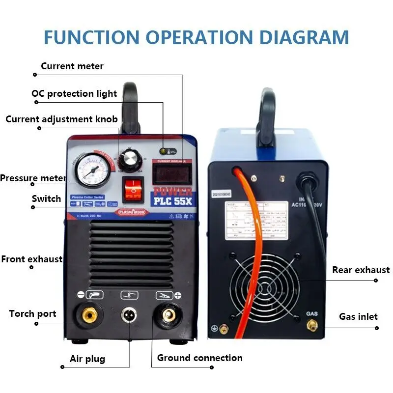 CUT55 Plasma Cutter Compact Metal Cutting 55Amp 220V or 110/220V+/-15% Power Plasma Cutting Machine 14mm Metal