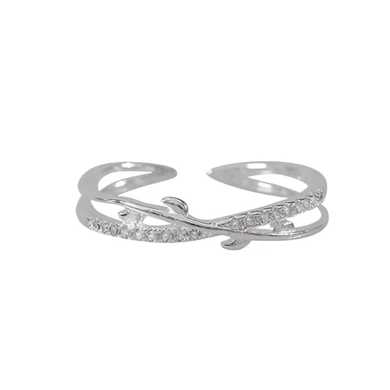 

925 sterling silver branch bud ring, women's light luxury plain ring, advanced sense index finger ring personalized opening ring