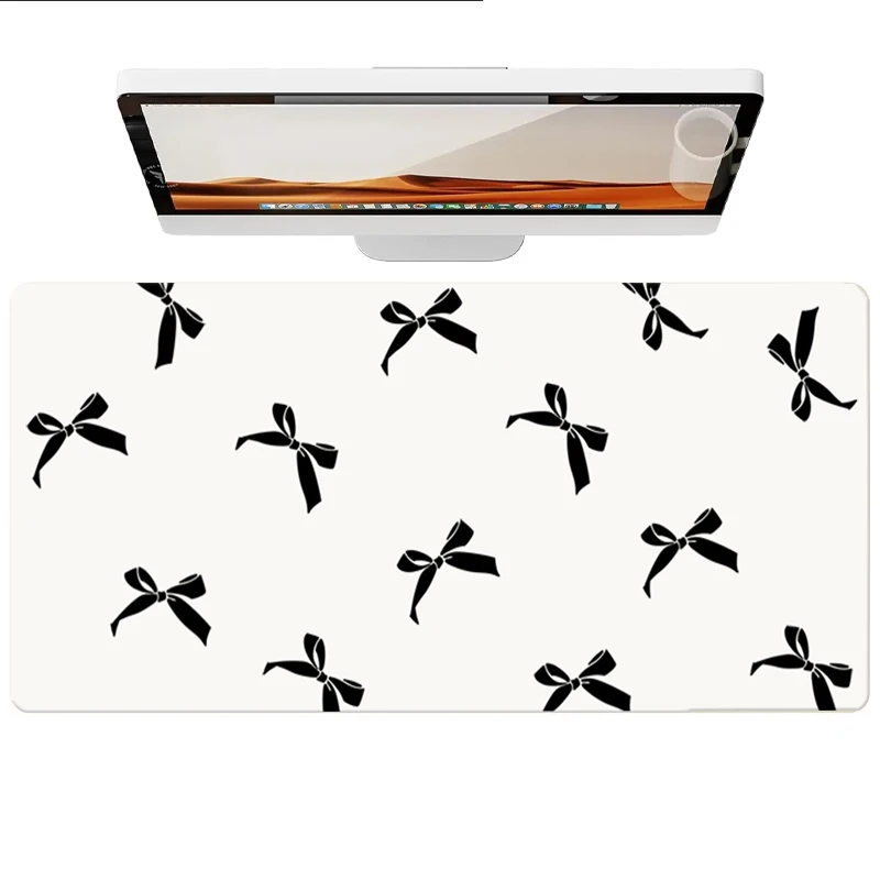 Black Bow White Leather Desk Pad Mouse Protector Non-Slip Large Mouse Pad Home &Office Desk Mat PU Leather Laptop Desk Pad