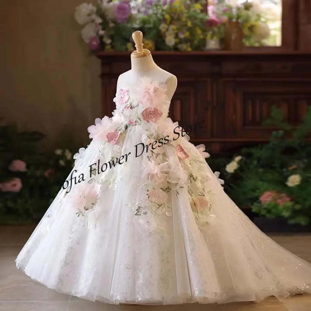 

Gorgeous Flower Girl Dress Lace Appliques Luxury A-Line Sleeveless Floor Length Dress For Wedding First Communion Birthday Gowns