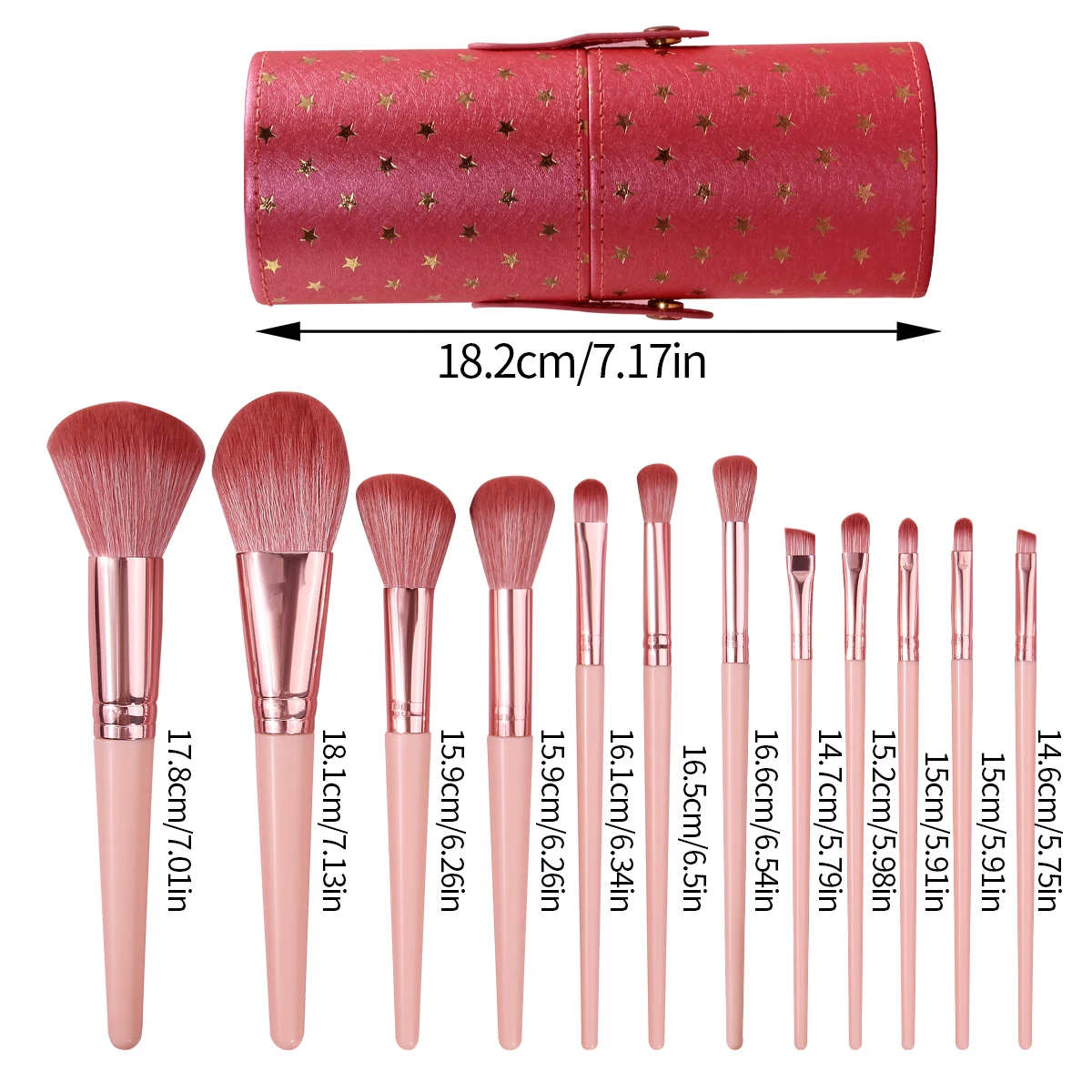 ¡Esencial para maquillaje de viaje! 12 brochas de maquillaje de cerdas suaves parapreciseaplicación de rubor/sombra de ojos/cepillos de contorno + cubo de almacenamiento