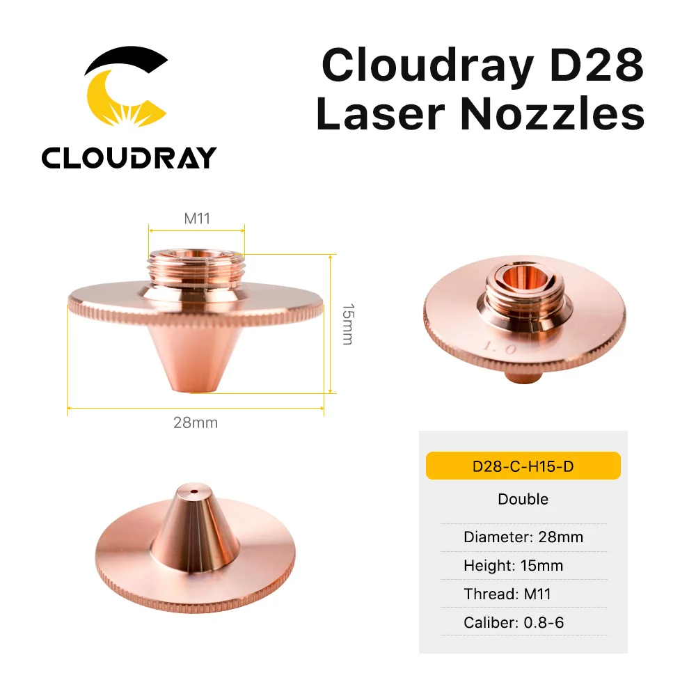 Cloudray Bulge Laser Nozzles Single Layer Chrome-Plating Double Layers Caliber 0.8-4.0 D28 H11 H15 M11 for Precitec Cutting Head