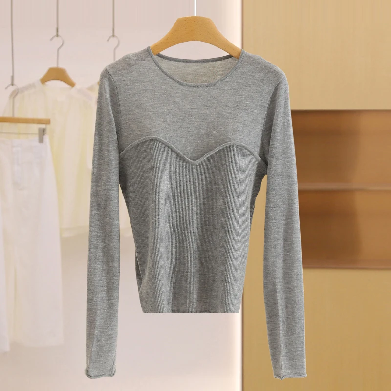 Lässiger, lockerer, runder Ne-Pullover, reine Farbe, Spleißen, dekorative Nähte, vielseitiges Faion-Herbst-Top für Damen von Yao Multi-Brand