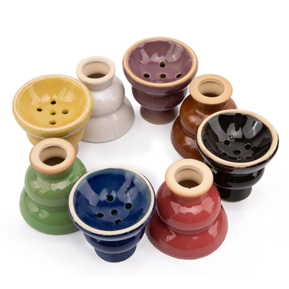 Mini bol à chicha à 5 trous en céramique, tête de chicha solide, support à charbon pour tuyau d\'eau, accessoires de ovale guilé