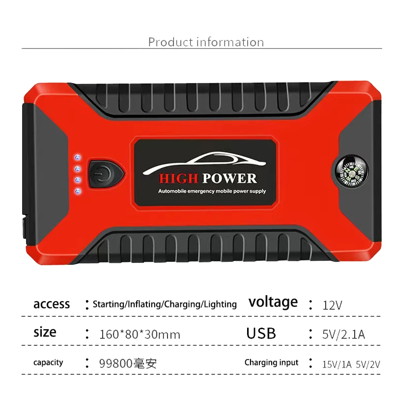 Imagem -05 - Eafc Portable Car Jump Starter Power Bank Bateria Booster Chargerstarting Dispositivo Auto Emergência Start-up Iluminação 12v