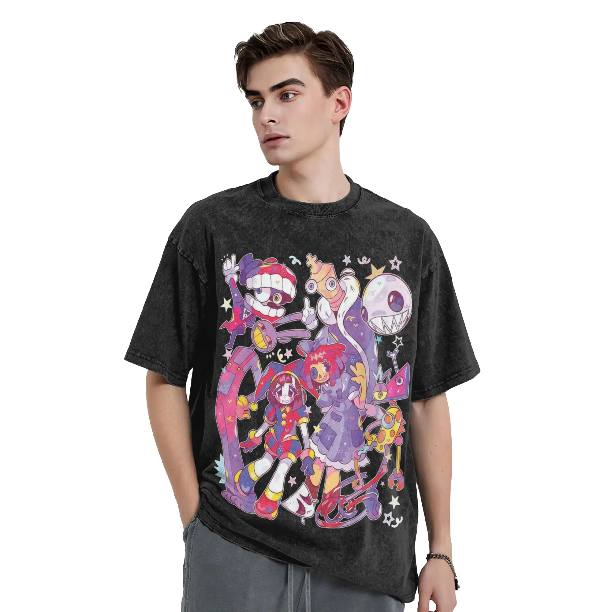 Cartoon Digitals Circus Washed T Shirts Streetwear Vintage T-Shirt Jax Pomni Zooble Tees Tops for Men Women Cotton