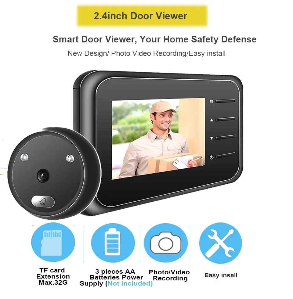 

2.4Inch Smart Peephole Doorbell Camera Home Peephole Viewer Auto Recording Electronic Ring Infrared Night Vision Video Doorphone