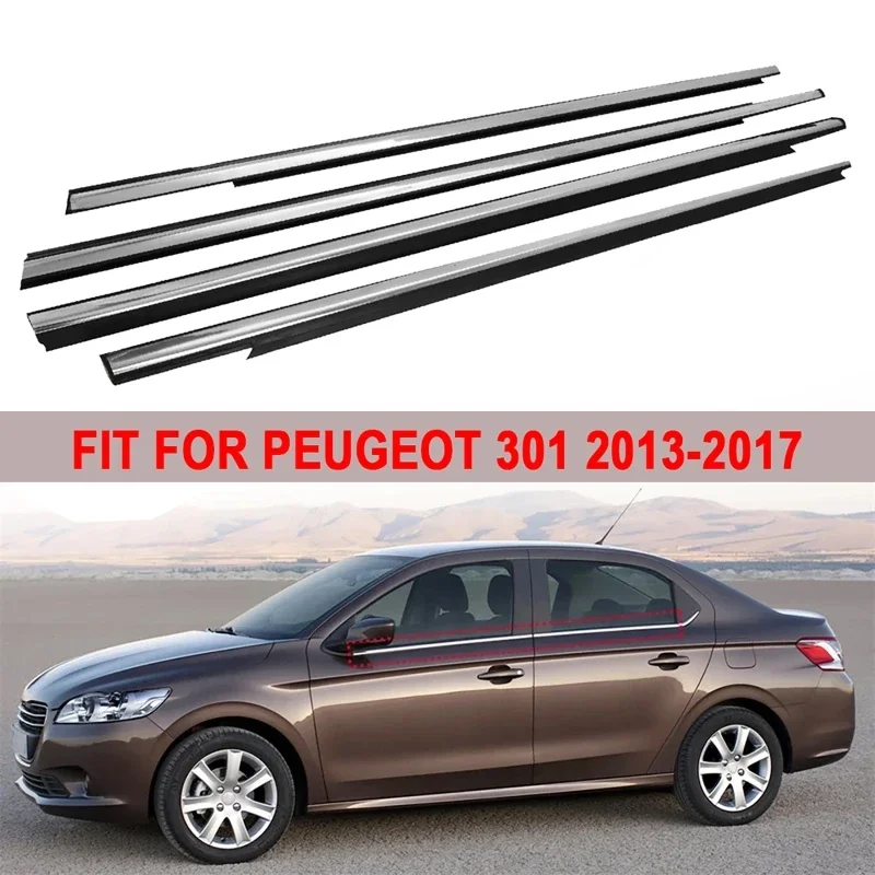 4Pcs Outside Window Seals Window Glass Rubber For peugeot 301 2013-2017 Protect Weather Strip Door Sealing Seal Moulding Trim