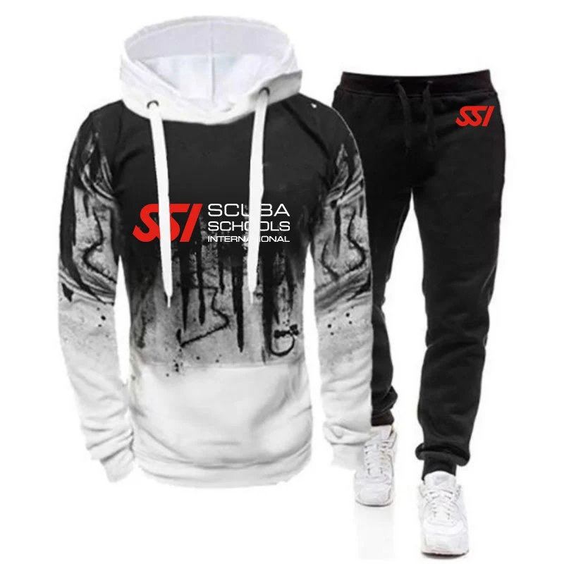 

Spring Autumn Design New Scuba Diving Dive SSI Print Set Men's Gradient Hoodies Casual Sweatpant Pullover Sport Hip Hop Suit