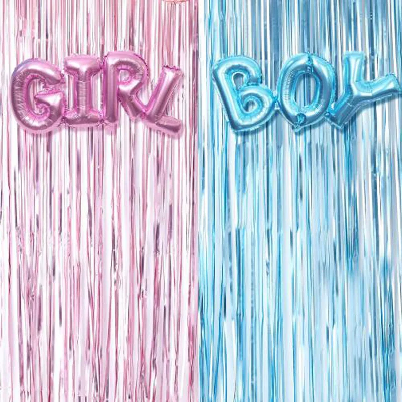 Gender Reveal Decoration Fringe Curtain Blue Pink Boy Girl Foil Balloon Gender Reveal Party Supplies Baby Shower Photo Backdrop