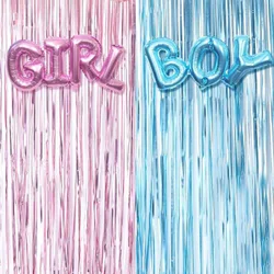 Rideau à franges pour la décoration de la fête de révélation du genre, bleu, rose, garçon, fille, ballon en aluminium, fournitures de fête, baby shower, toile de fond photo
