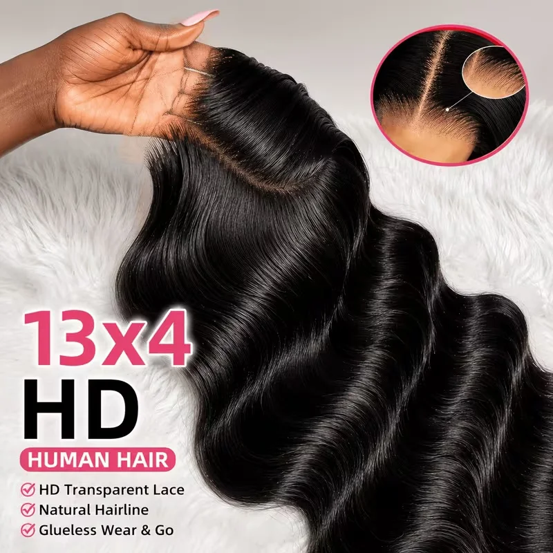 250Density Body Wave 30 40 Inch Human Hair 13x4 HD Lace Frontal Wig Loose Black 13x6 Lace Front Wigs WearGo 5x5 Glueless Closure