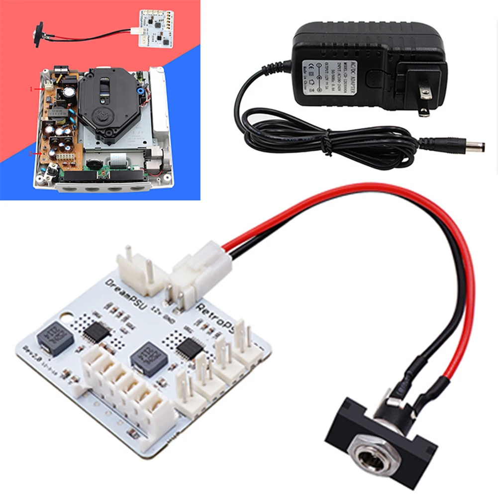 Rev2.0 Dream PSU 12V Power Supply Board + Power Plug Adapter For SEGA DreamCast Game Console Replacement Parts For Dream PSU