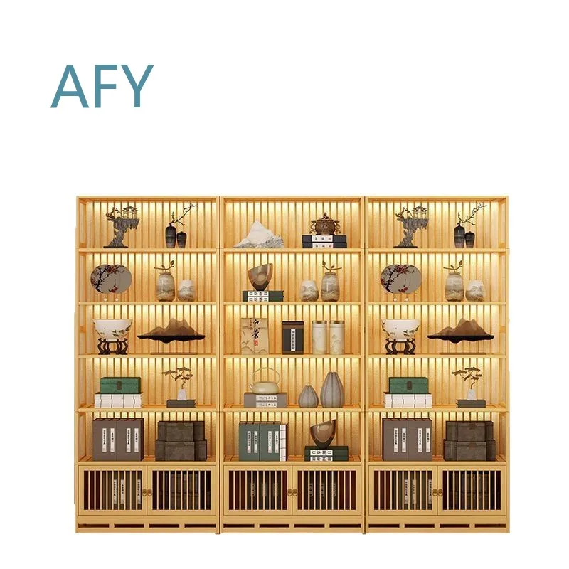 Log Color Bogu Rack Back Strip Display Cabinet for Tea Room Tea Rack Wenwan Display Shelf Duobao Pavilion Cabinet for Home