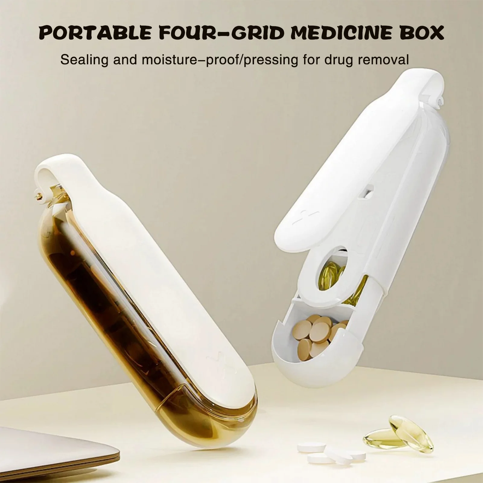 

2 in 1 Portable Pill Storage Box 4 LayersEasy Pill Extractor Dustproof Container Storage Tablets Vitamins Small Medicine Box