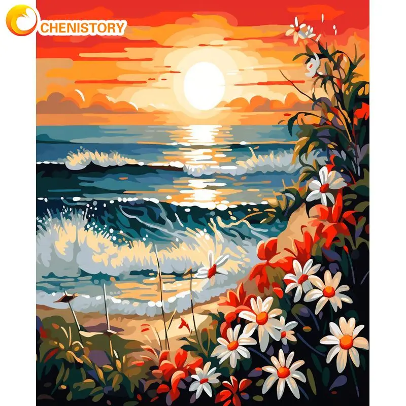 

CHENISTORY Coloring By Number Scenery For Adults DIY Frame Picture By Numbers Seascape Drawing On Canvas Home Decoration