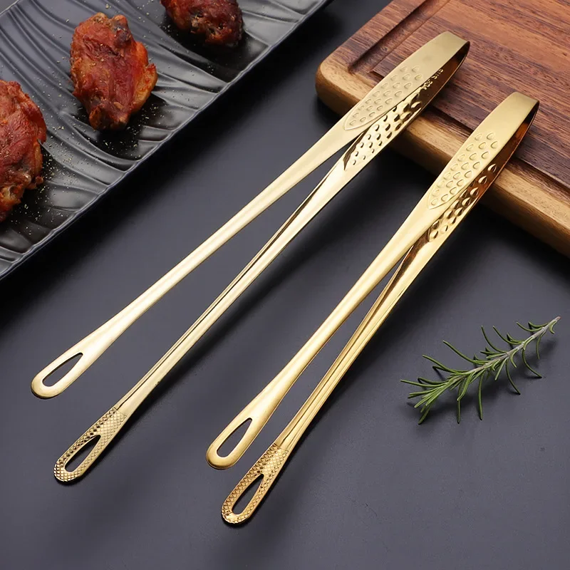 2Pcs 304 Stainless Steel Barbecue Tongs Extended Barbecue Tongs Steak Tongs with Teeth Food Tongs