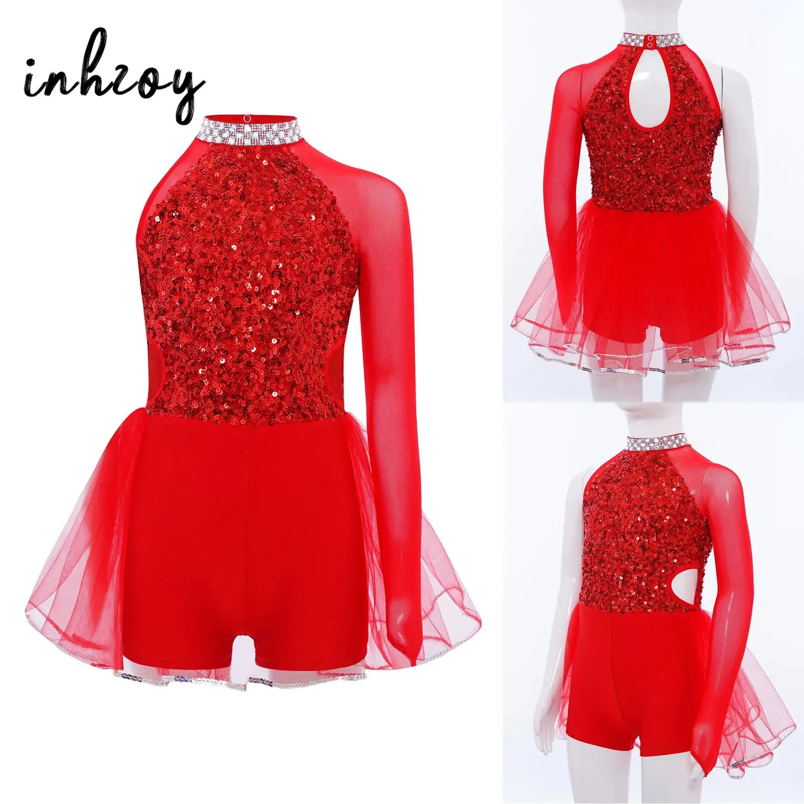 Vestido de baile de Ballet para niños, disfraz de actuación, leotardo de entrenamiento de gimnasia con lentejuelas brillantes, corpiño con falda de tul, ojo de cerradura en la espalda