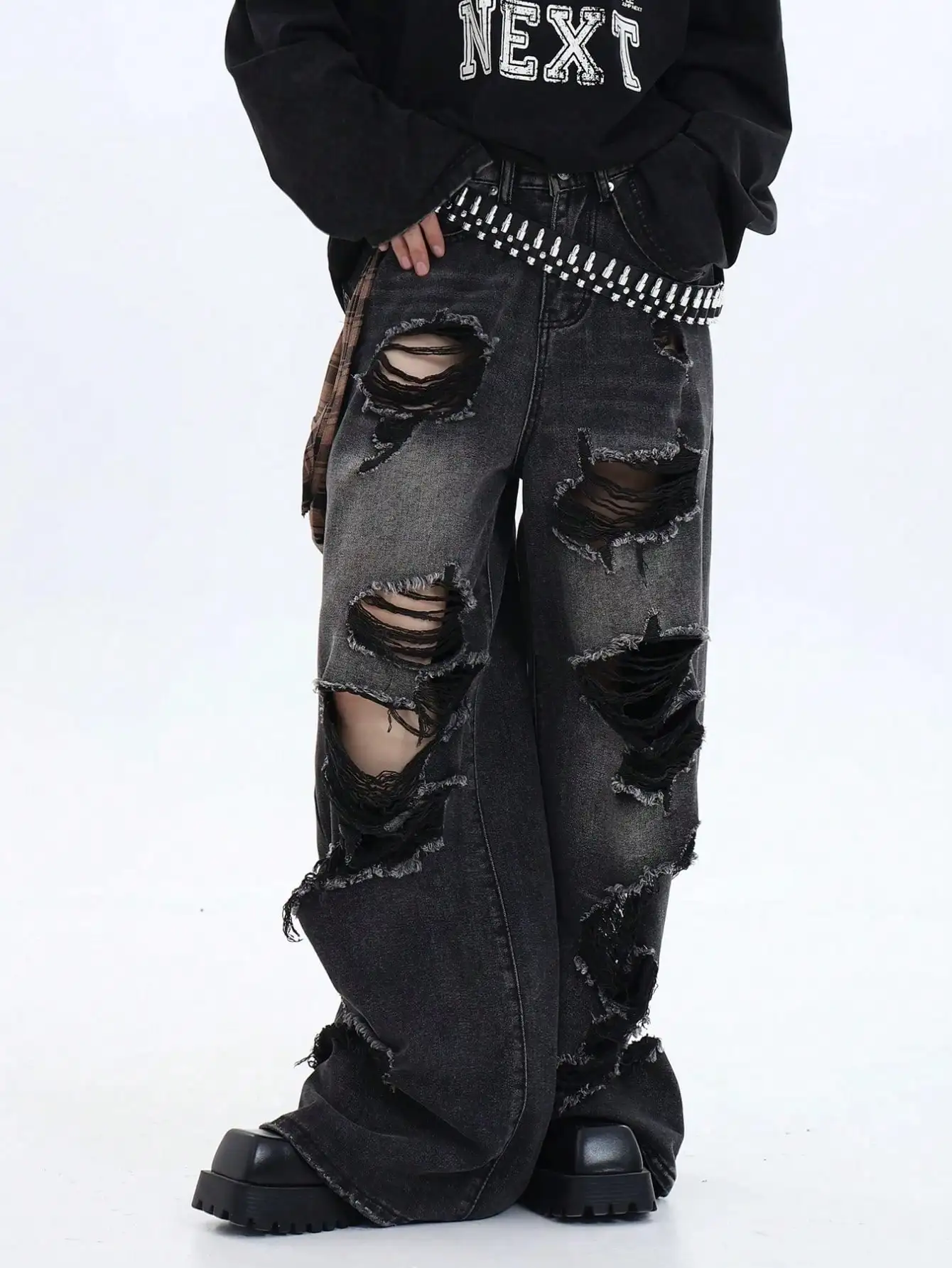 

1 шт., рваные мужские широкие прямые повседневные джинсы в американском уличном стиле