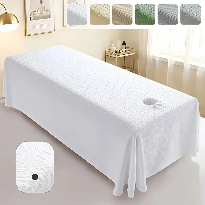 70x180cm Knitted Jacquard SPA Massage Table Sheet Solid Color Full Cover for Beauty Salon Massage Table Sheet with Face Hole