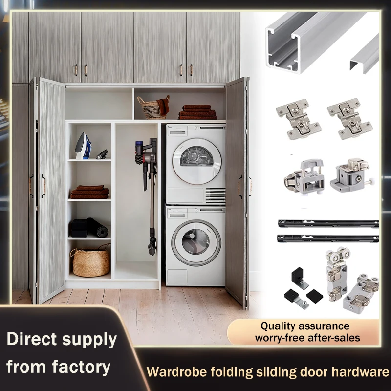 Closet Folding Sliding Door Hardware Kit Complete Set Wardrobe Track Roller System For Walk In Room Easy Install Durable Metal