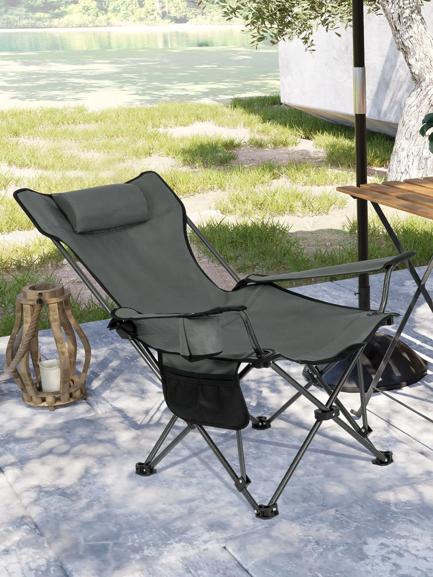 WOLTU Klappbarer Campingstuhl, leichter Outdoor-Strandstuhl mit Kopfstütze, Getränkehalter, Tragetasche für Angeln, Wandern, Picknick