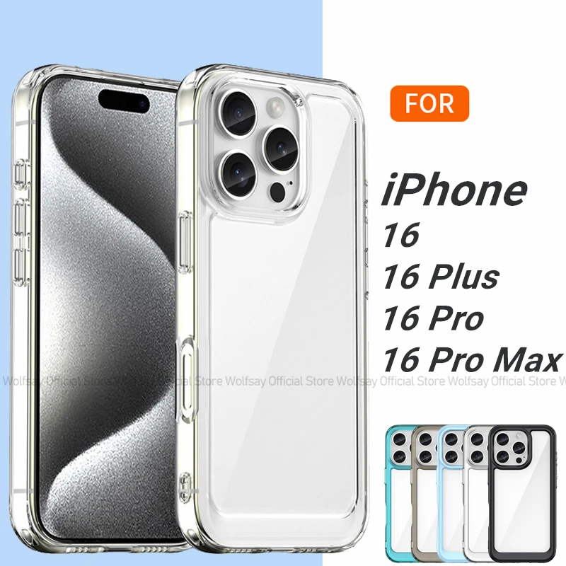 For iPhone 16 Pro Case For iPhone 16 Plus 16 Pro Max Cover Luxury Clear PC Shockproof Silicon Phone Back Cover For iPhone 16 Pro