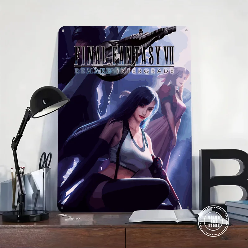 Final Fantasy VII Remake Intergrade Artwork Poster Retro 3D Printed Metal Signs Customized Wall Hanging Gift for Decor Room Home