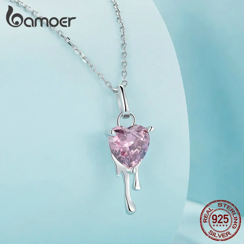 

Ожерелье с подвеской в форме сердца Bamoer из стерлингового серебра 925 пробы, уникальное ожерелье с дизайном плавящегося сердца, женские ювелирные изделия