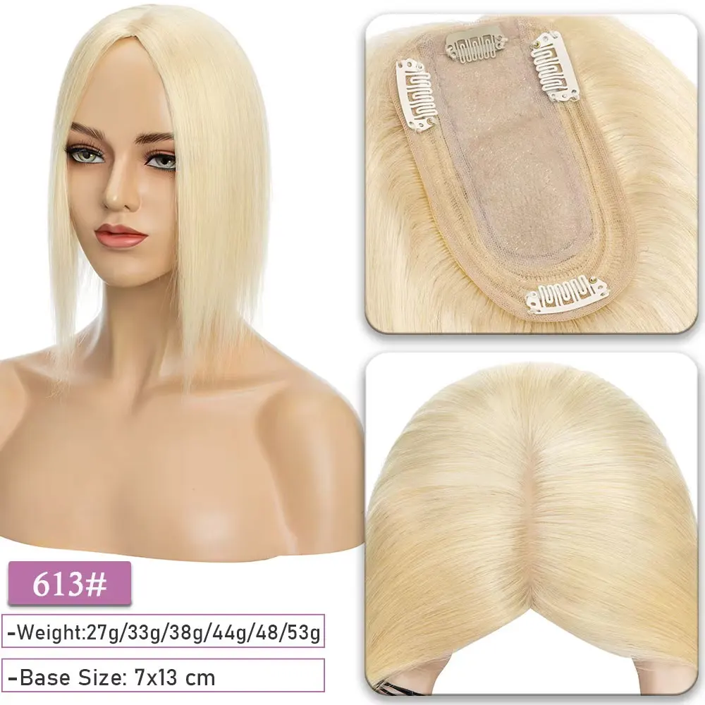 SEGO Kopfhaut-Topper aus 100 % Echthaar-Seide für Frauen mit dünner werdendem Haar, 7 x 13 cm, Seidenbasis, natürliches Haar, Clip-in-Top, Wiglet-Haarteile – Detail 22