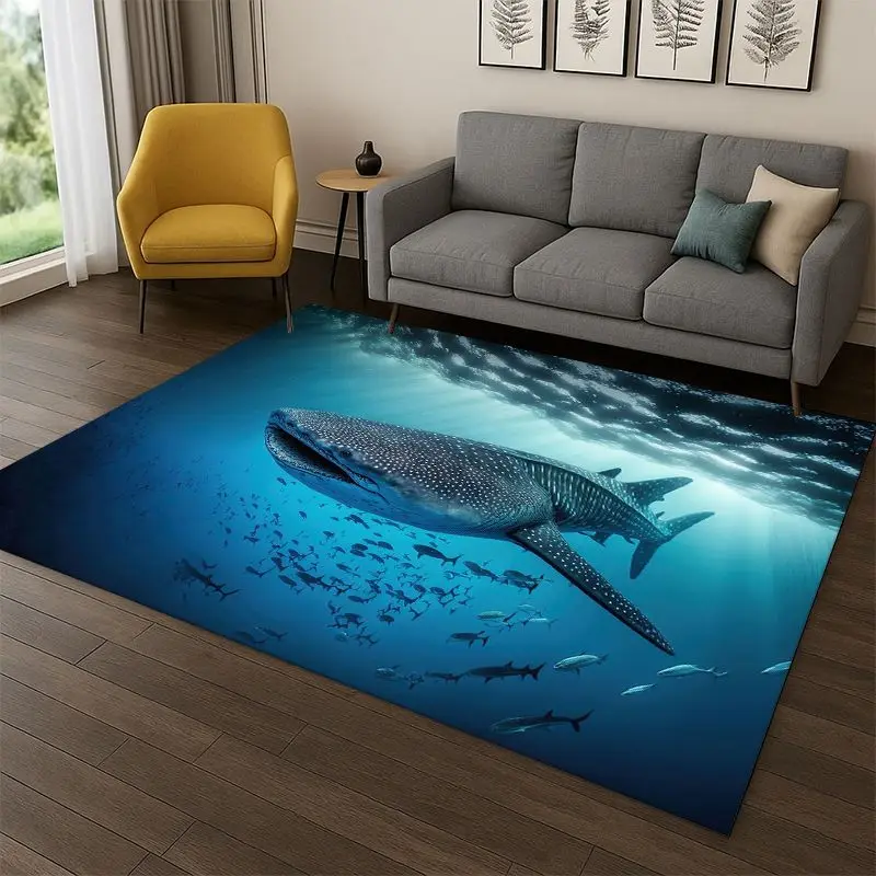 Underwater Sea World Marine Life Cartoon Carpet Rug for Bedroom Living Room Sofa Playroom Doormat Home Decor,Area Rug Non-slip