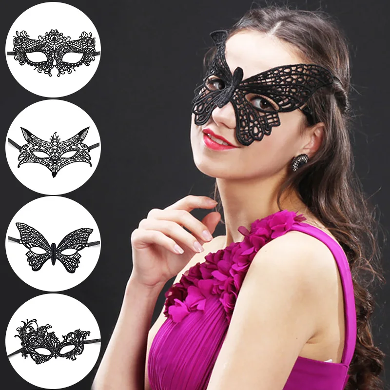 Máscara de ojos de encaje sexy para mujer, máscara facial de mascarada de encaje hueco, accesorios de fiesta, Cosplay, club nocturno de Halloween, máscaras de ojos negras elegantes
