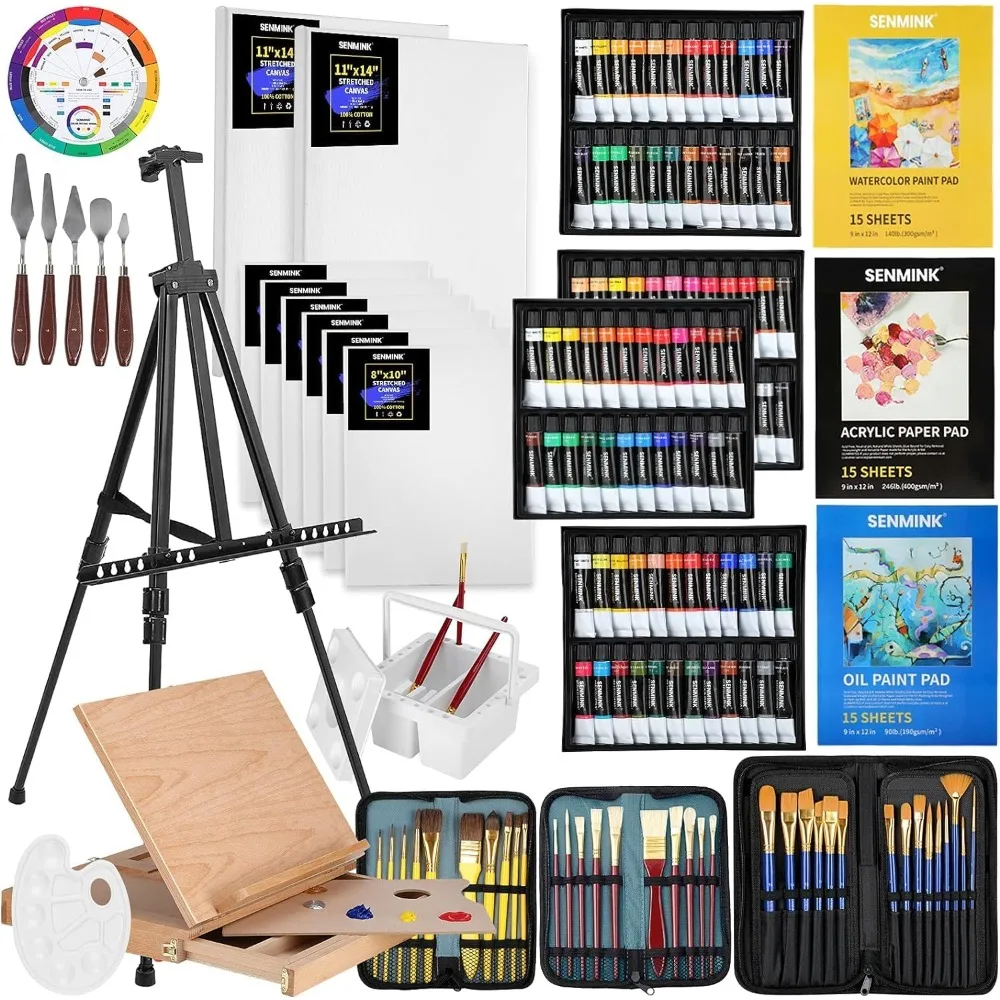 

149Pcs Deluxe Artist Painting Set with Aluminum and Beech Wood Easel, 48 Colors Acrylic & Oil Paints