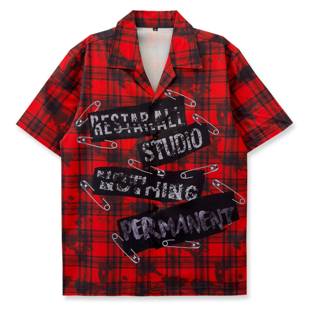 

2026 Fashion Red Grid Club Party Dress Shirt Camisa Hombre Print Men Shirt Social Club Outfits Shirt Short Sleeved Shirt For Men
